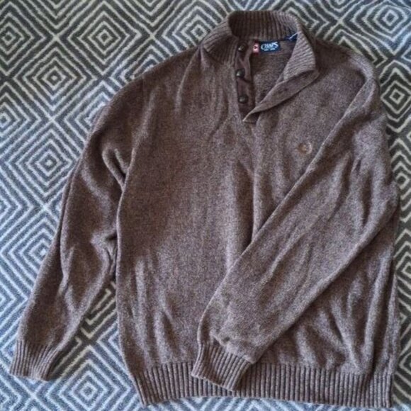 Chaps Men's Brown 100% Cotton Knit pullover with button placket, Size XL - Picture 1 of 7